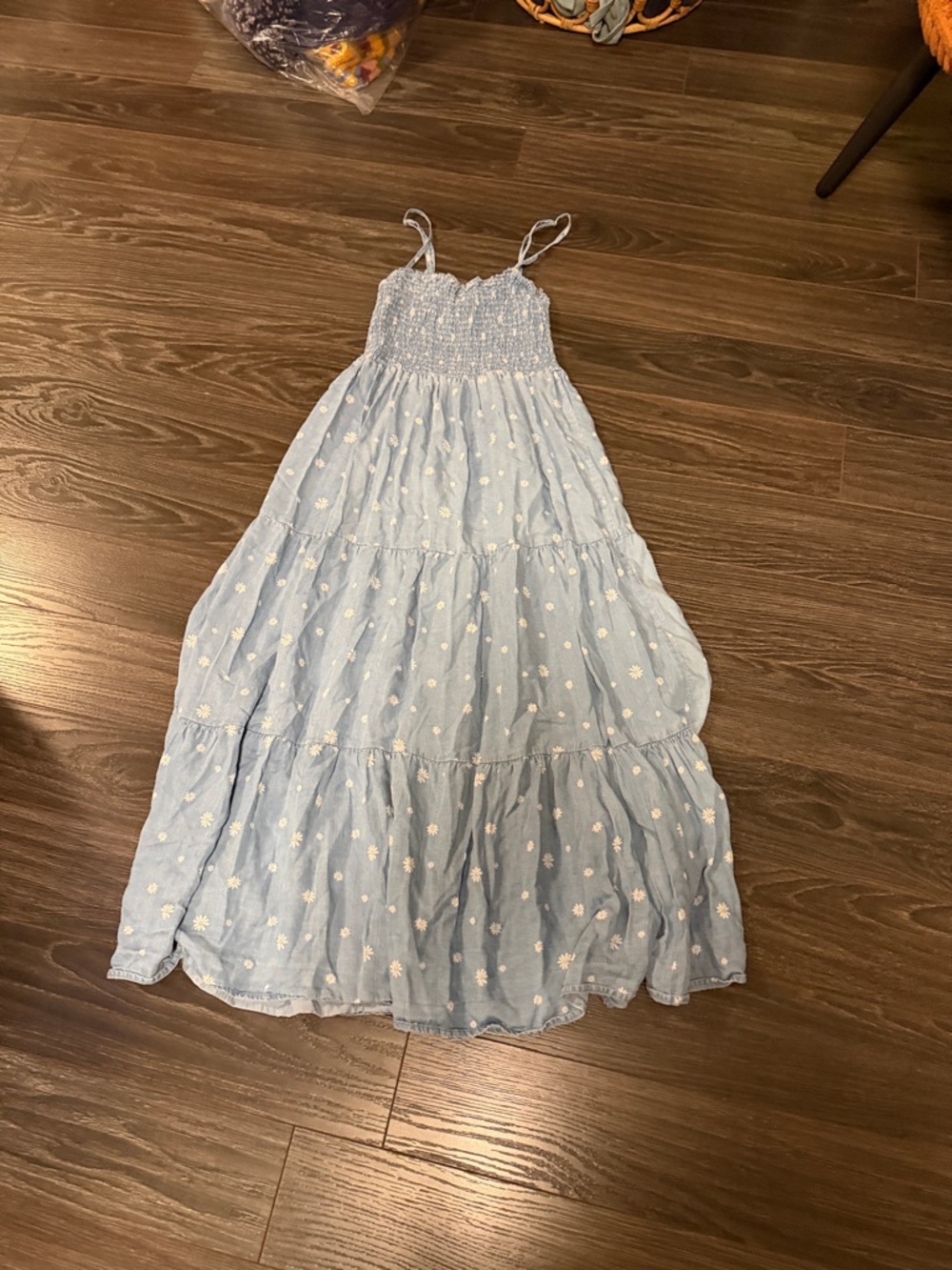 Girls Light Blue Daisy Smocked Maxi Dress